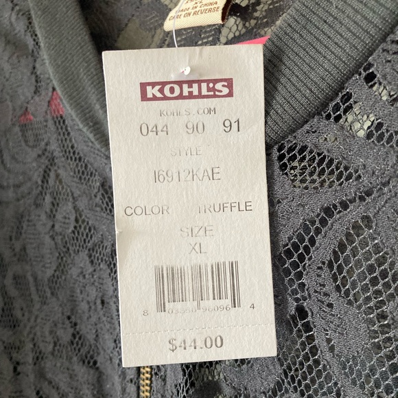 Gray Lace Zip Up Eyelash Couture Shirt XL - Picture 5 of 5